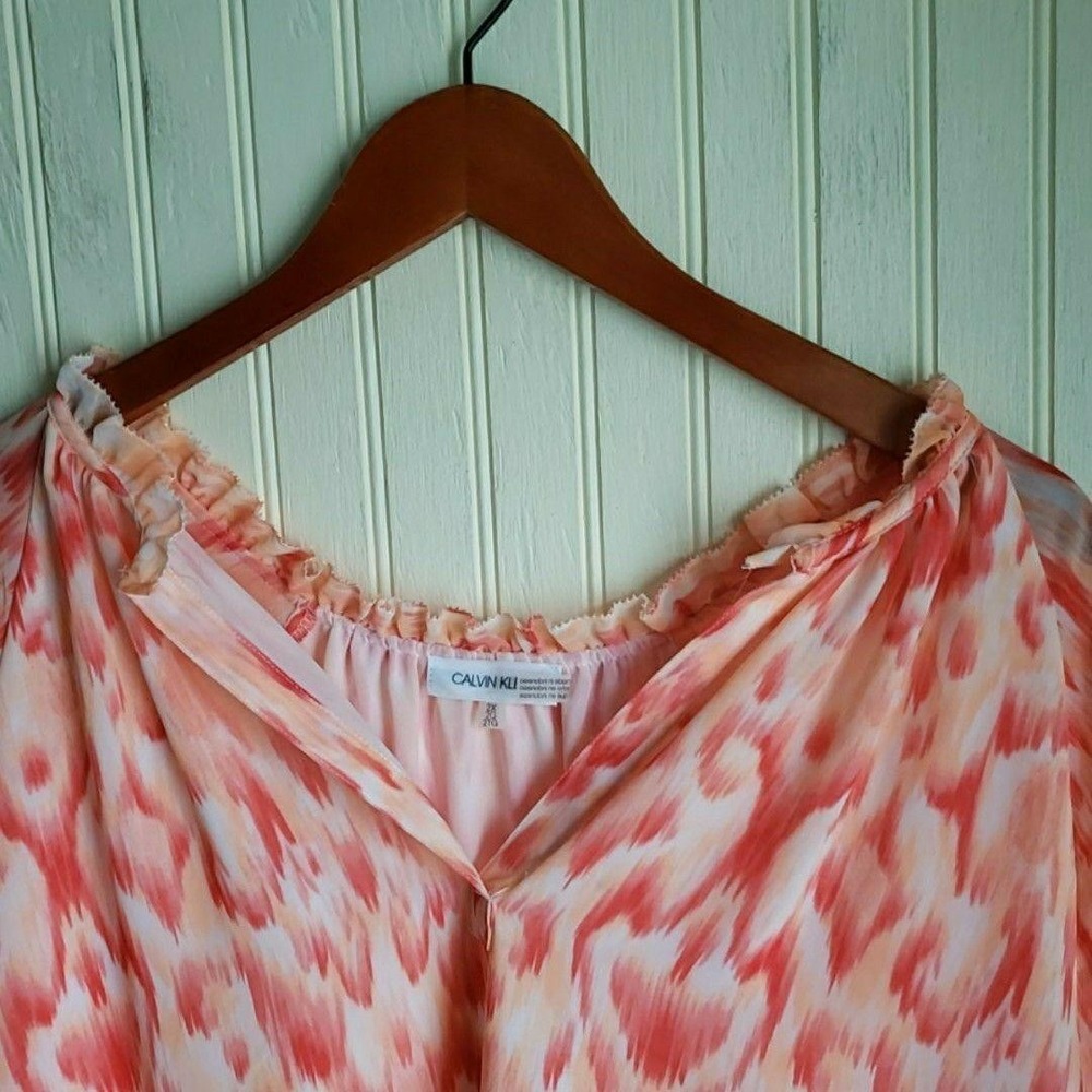 Calvin Klein Blouse Womens Plus 2X Pink Scoop Neck Long Sleeve Chiffon Tunic Top